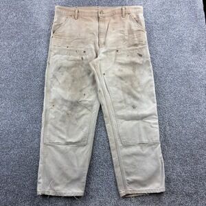 Vintage Carhartt Double Knee Pants Mens 38x28 Tan Cotton Canvas Distressed B01